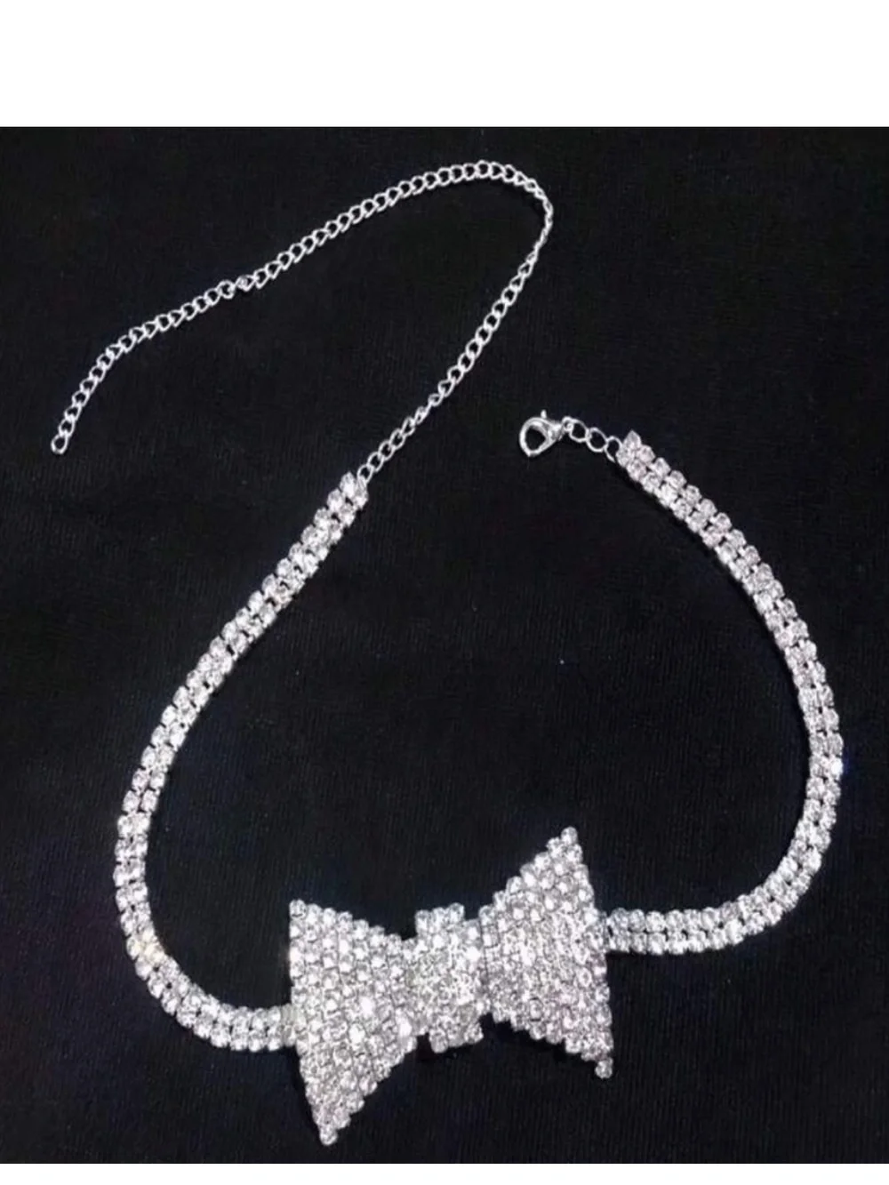 NWT Silver Crystal Bow Choker Necklace Sparkling Rhinestone Statement Coquette⁠